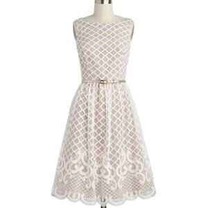 Eliza J Cream White Lace Lattice A-Line Dress Size 8